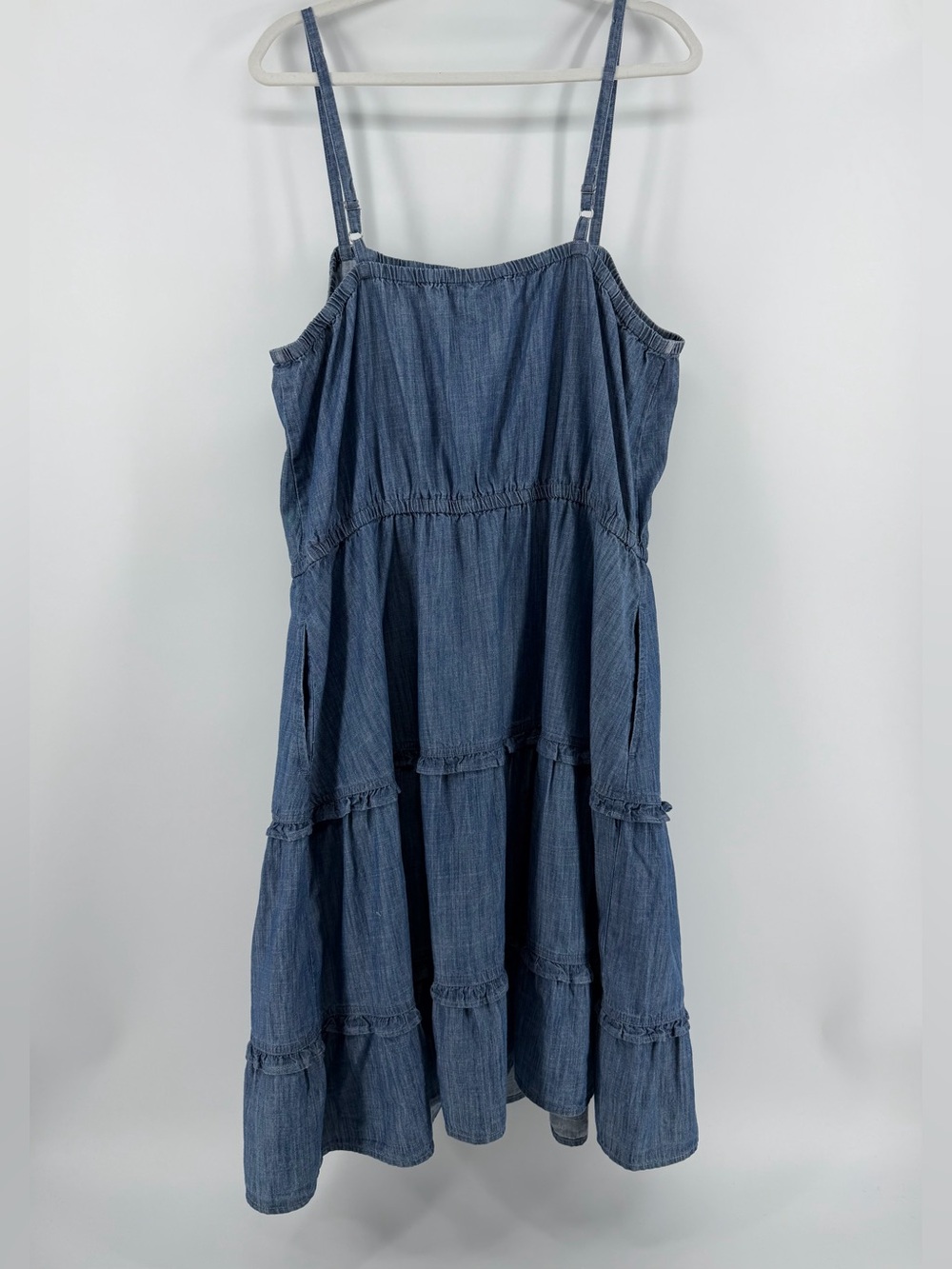 Lane Bryant Tiered Blue Denim Chambray Midi Sundress 20 - Picture 5 of 8